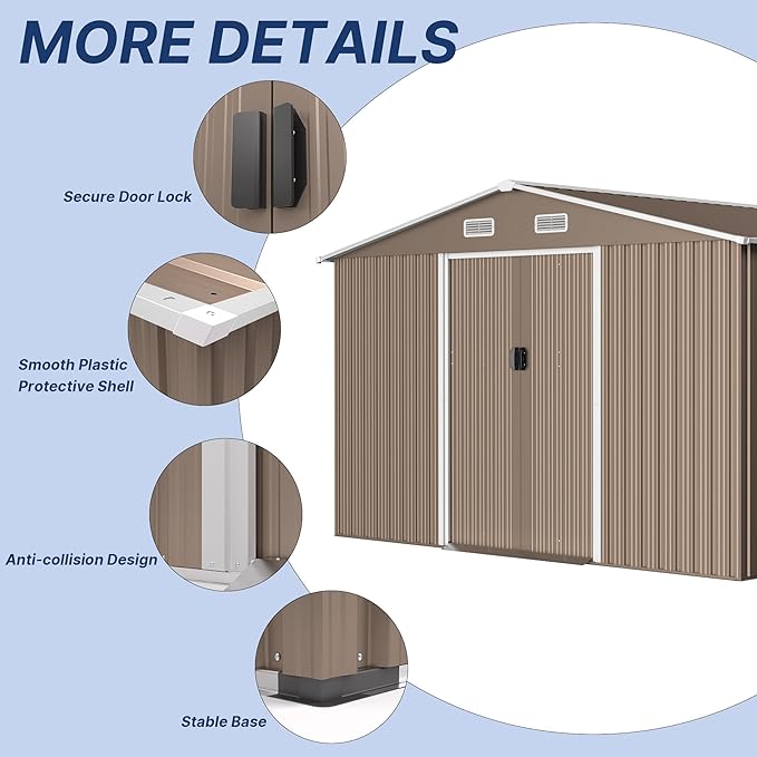 10FT x 8FT Metal Outdoor Storage Shed,Garden Sheds & Outdoor Storage w/Lockable Sliding Doors & Air Vent,Metal Shed for Backyard,Garden,Patio,Lawn-VerdiqueGarden