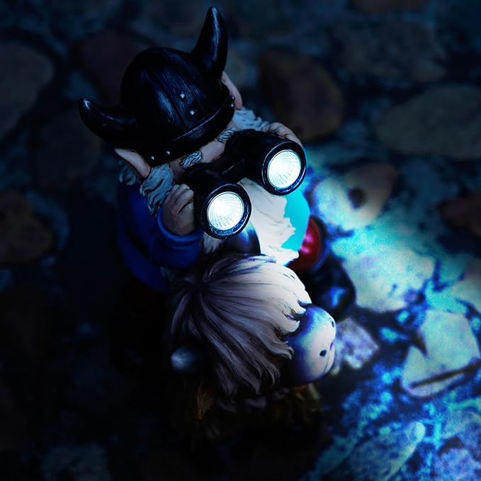 Garden Gnome Statues Resin Gnome Sitting on Highland Cow Solar Lights Outdoor Telescope Gnome Gifts for Yard, Patio Decor Gift(Cow Gnome)-VerdiqueGarden