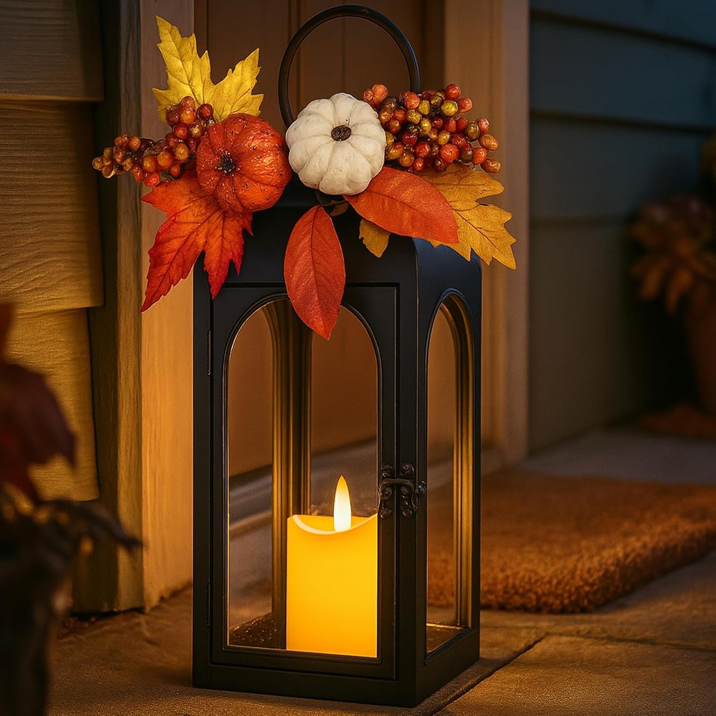 Bdor 2 Pack Fall Lanterns Decor with LED Candle – 16 Inch Harvest Pumpkin Maple Leaf Hanging Lantern for Autumn Thanksgiving Table Centerpiece Indoor Outdoor Decoration, Battery Operated-VerdiqueGarden