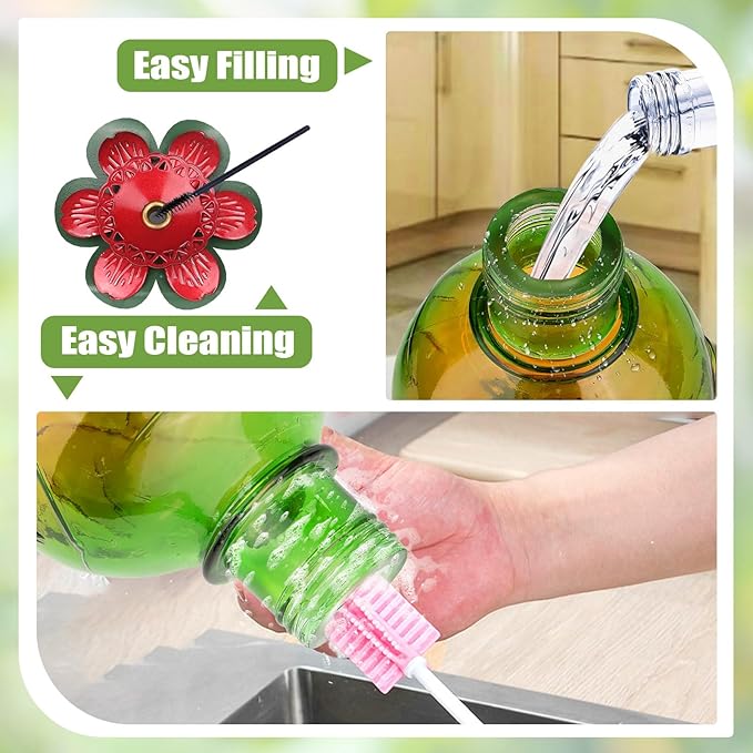 BOLITE Hummingbird Feeder, Glass Hummingbird Feeders for Outdoors Hanging, 22 Ounce, Five Feeding Ports with Perch, Peony Flower Shape, Orange and Green, Gifts for Women Men, Gifts for Mom Dad-VerdiqueGarden