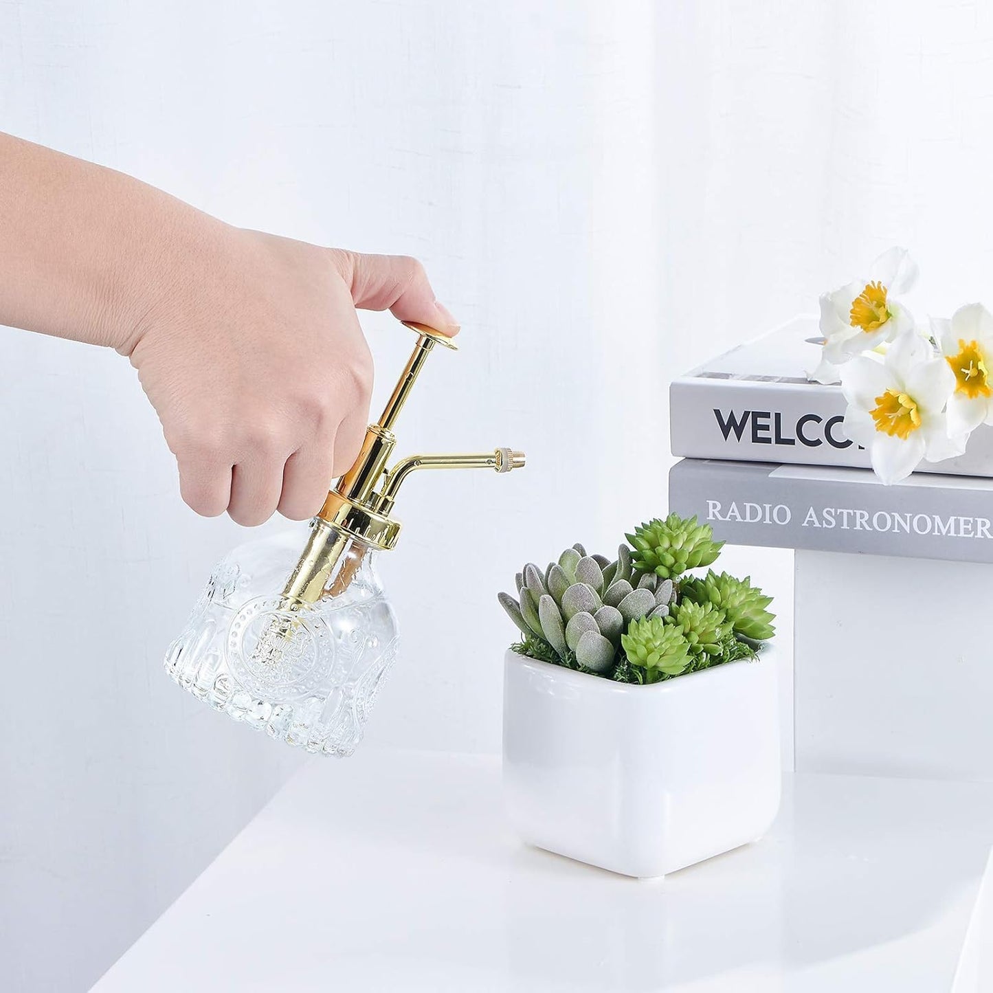 Glass Plant Mister Spray Bottle, Vintage Succulent Water Sprayer with Golden Top Pump, Small Sprayer Mister for Indoor Outdoor House Plants - Clear-VerdiqueGarden