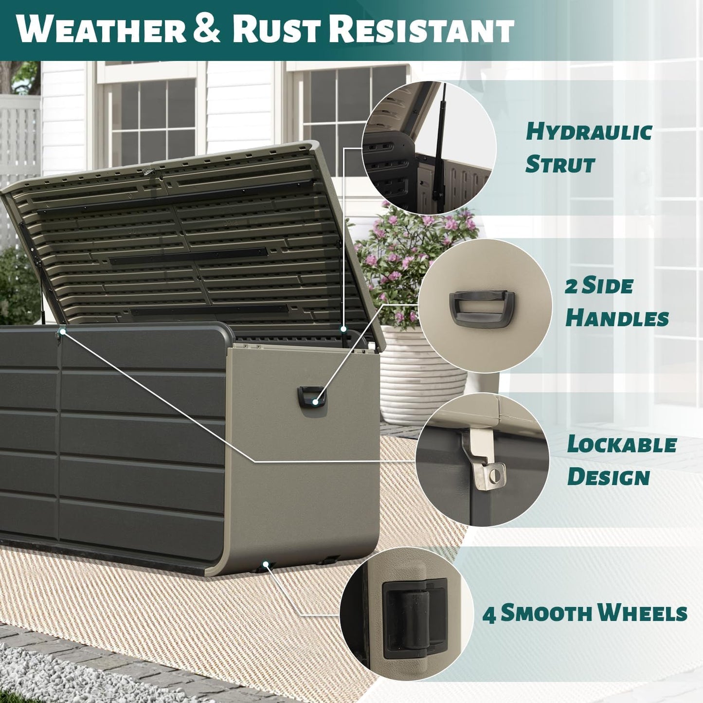 Domi 200 Gallon Outdoor Storage Box – Waterproof, UV-Resistant Deck Box with Lockable Lid for Patio Furniture, Garden Tools, Delivery Packages (Large Resin Storage Bin）-VerdiqueGarden