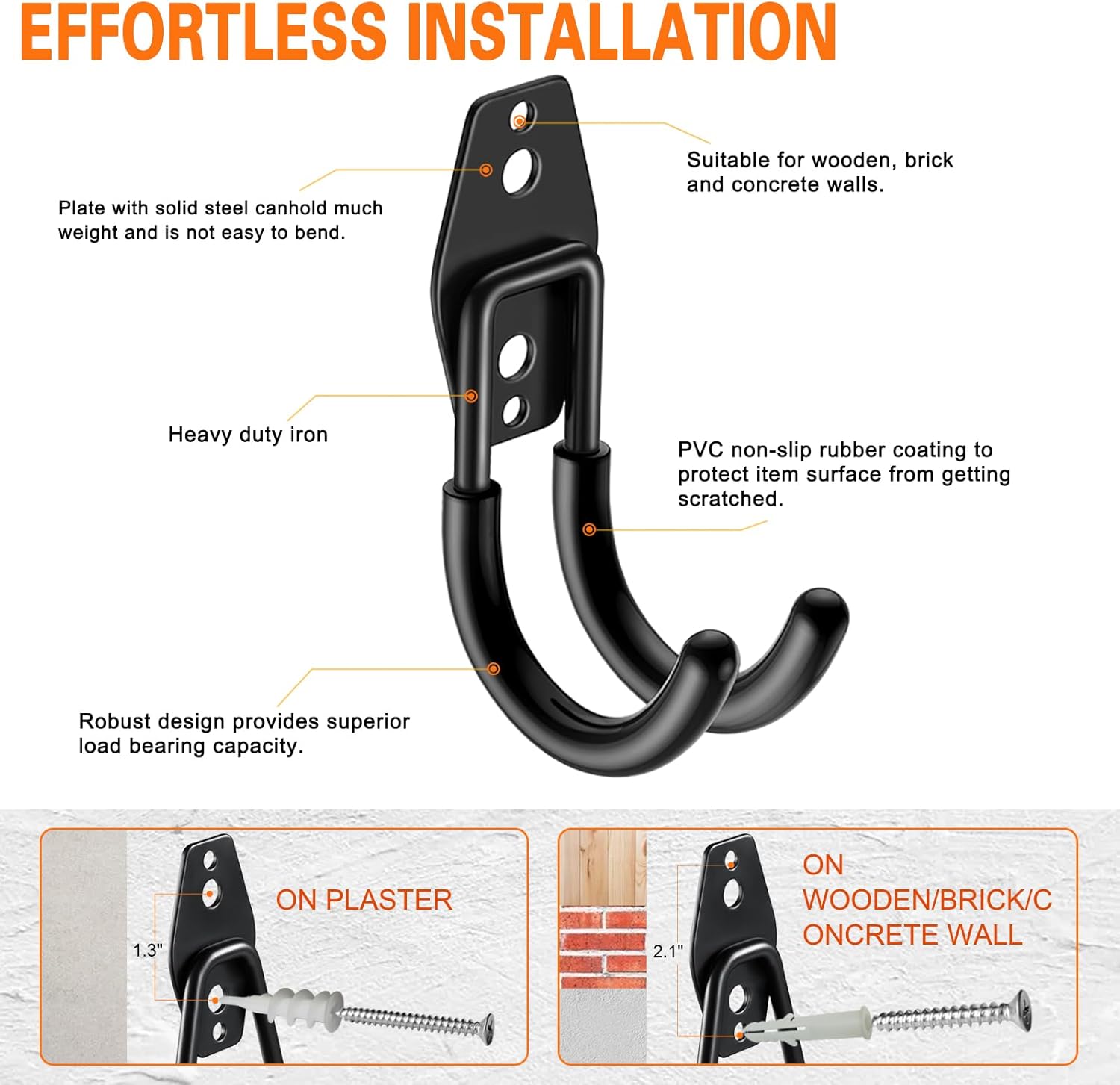 Heavy Duty Garage Hooks 6 Pack, J Shaped Hanger, Wall Mounted Storage System, Power and Garden Tool Organizer, for Hanging Ladders, Bikes Tires, Hose, Bulk Items-VerdiqueGarden