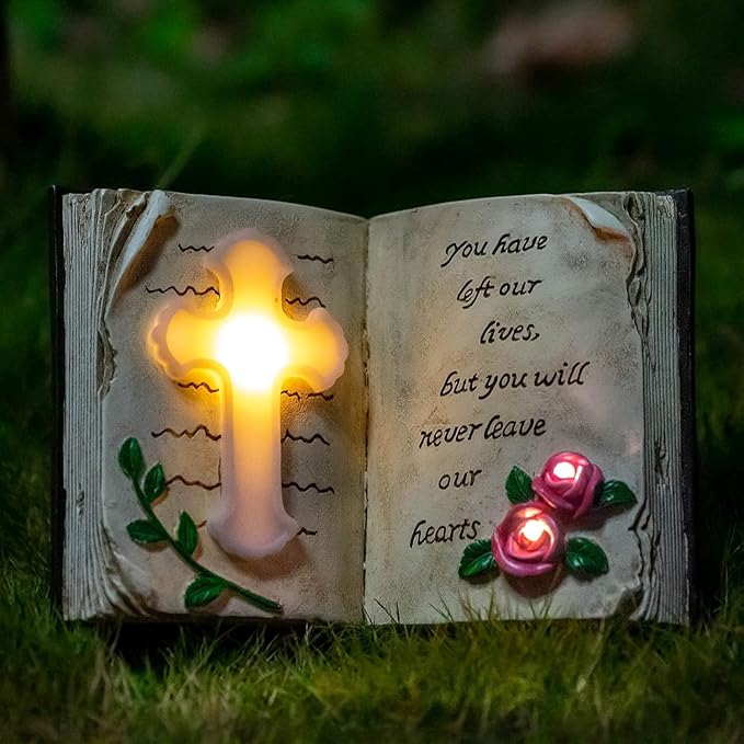 Outdoor Solar Bible Cross Garden Stakes Lights, Waterproof Memorial Grave Decorations Gifts for Cemetery Outdoors Lawn Yard Home Patio Decor-VerdiqueGarden
