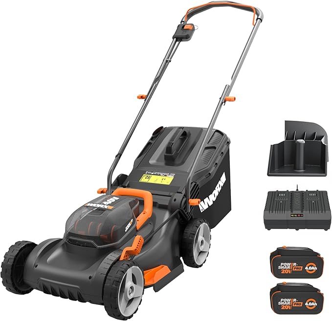 WORX 40V 17" Cordless Lawn Mower for Small Yards, 2-in-1 Electric Mower Cuts Quiet, Compact & Lightweight Push Lawn Mower with 7-Position Height Adjustment – 2 Batteries & Charger Included-VerdiqueGarden