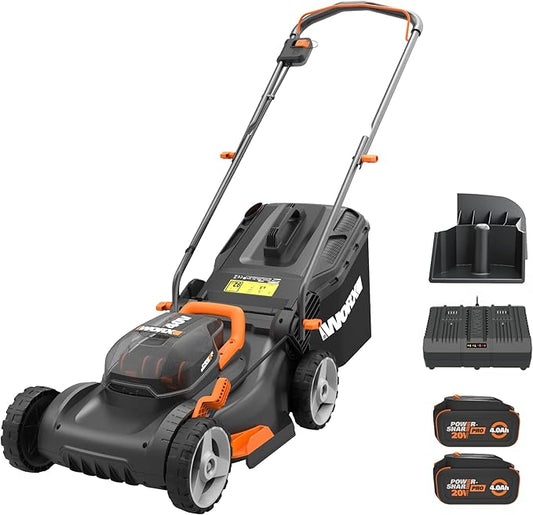 WORX 40V 17" Cordless Lawn Mower for Small Yards, 2-in-1 Electric Mower Cuts Quiet, Compact & Lightweight Push Lawn Mower with 7-Position Height Adjustment – 2 Batteries & Charger Included-VerdiqueGarden