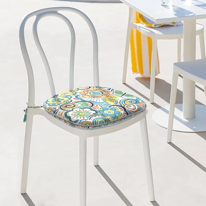 Indoor/Outdoor Chair Cushions 16x17 Inch, Patio Chair Cushions with Ties, All Weather Seat Cushions for Patio Furniture Home Garden Chair Use, Set of 4, Flower Blue-VerdiqueGarden