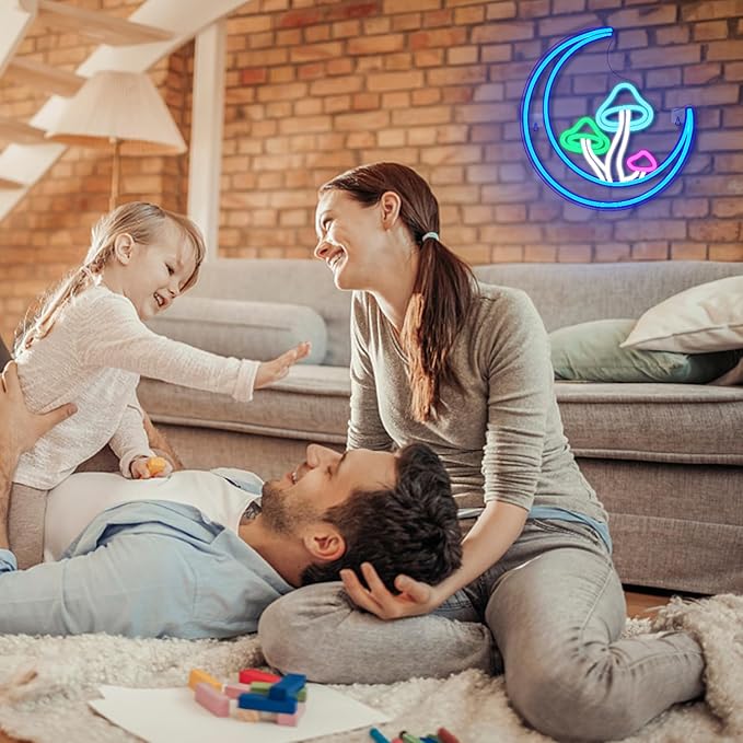 Moon Mushroom Neon Sign Blue Moon Neon Lights for Wall Decor Mushroom Light Up Signs USB LED Signs for Girls room Living Room Kids Room Home Bar Party Shop-VerdiqueGarden