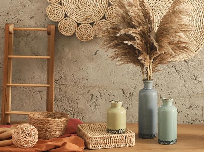 Flower Vase Set of 3, Ceramic Neutral Vases Home Decor, Pottery Rustic Farmhouse Decorative Vases Modern Decor for Table Mantel Entryway Bookshelf Living Room Kitchen Bedroom - Multicolor-VerdiqueGarden