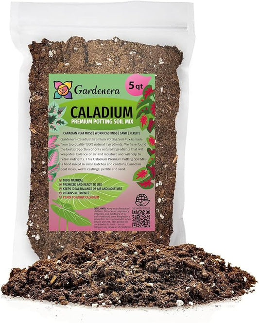 Premium Caladium Plant Soil Mix by Gardenera - Stimulate Growth and Elevate Leaf Color with Nourishing Formula - 5 Quart-VerdiqueGarden