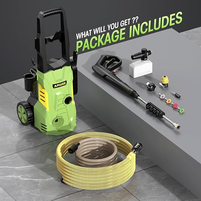 Electric High Pressure Washer - Portable Washer with 23 FT Water Outlet & 6.6 FT Inlet Hose, Steel Spray Wand, Foam-Adjustable Cannon,4 Nozzle Set, Cleans Car/Patio/Fence/Window, 3800PSI 2.4GPM-VerdiqueGarden