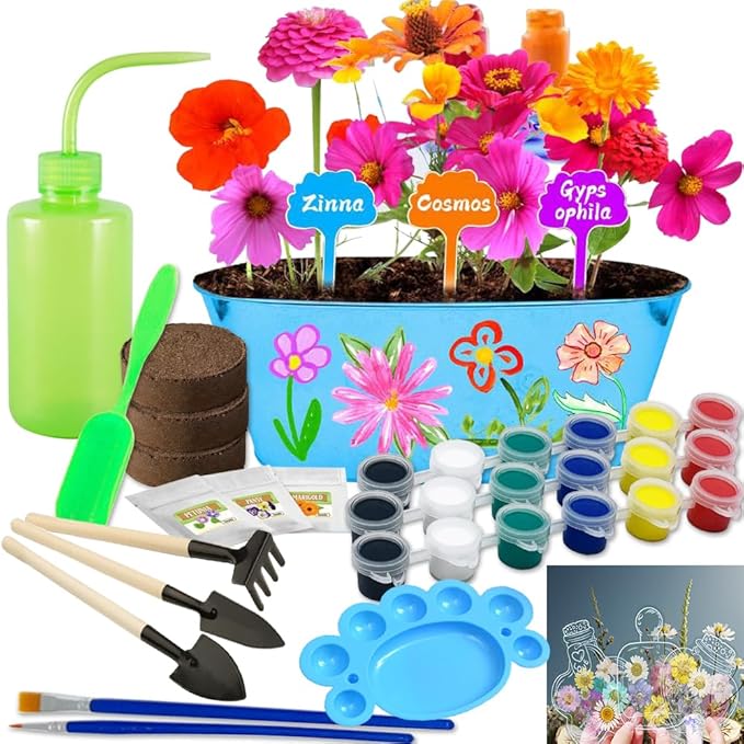 IELEK Paint & Plant Growing Flower Garden Kit for Kids - Arts and Crafts Gardening Set Easter Gifts Kit for Girls & Boys Ages 5, 6, 7, 8, 9, 10, 11 & 12 Year Old-VerdiqueGarden