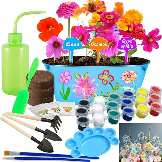 IELEK Paint & Plant Growing Flower Garden Kit for Kids - Arts and Crafts Gardening Set Easter Gifts Kit for Girls & Boys Ages 5, 6, 7, 8, 9, 10, 11 & 12 Year Old-VerdiqueGarden