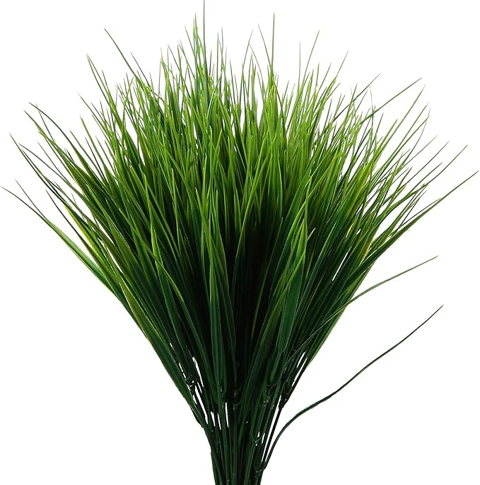 8 Pack Artificial Plants Flowers Grass Shrubs No Fade Faux Plastic Flowers Outdoor for Farmhouse Garden Porch Patio Indoor Wedding Decoration Greenery Fake Plants uv Resistant (3#Green)-VerdiqueGarden