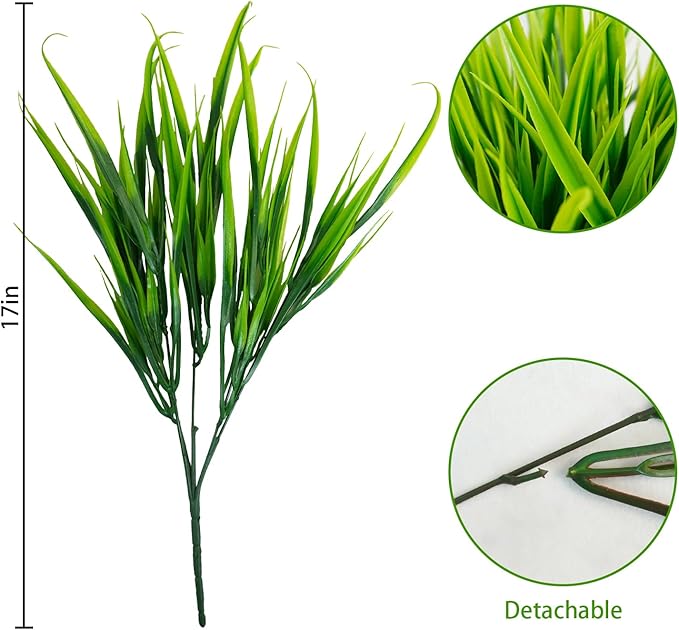 Uieke 12 Bundles Artificial Outdoor Plants UV Resistant Fake Grass Plants Faux Plastic Plants Greenery Shrubs for Home Garden Pathway Window Box Front Porch Spring Summer Decor, Green-VerdiqueGarden
