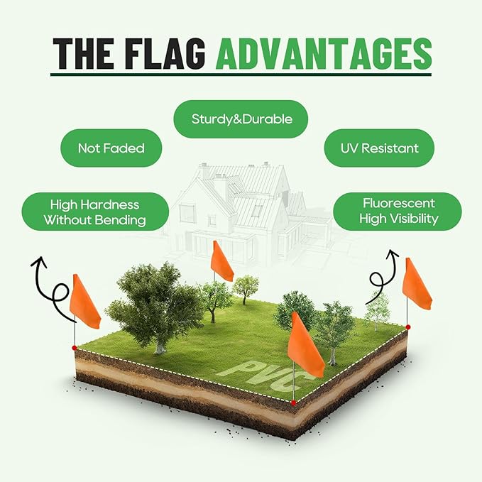 Zozen 50Pack Fluorescent Orange Marking Flags, Writable/15x4x5 Inch, Yard Flags for Lawn & Irrigation & Landscape & Sprinkler & Survey & Dog Training.-VerdiqueGarden