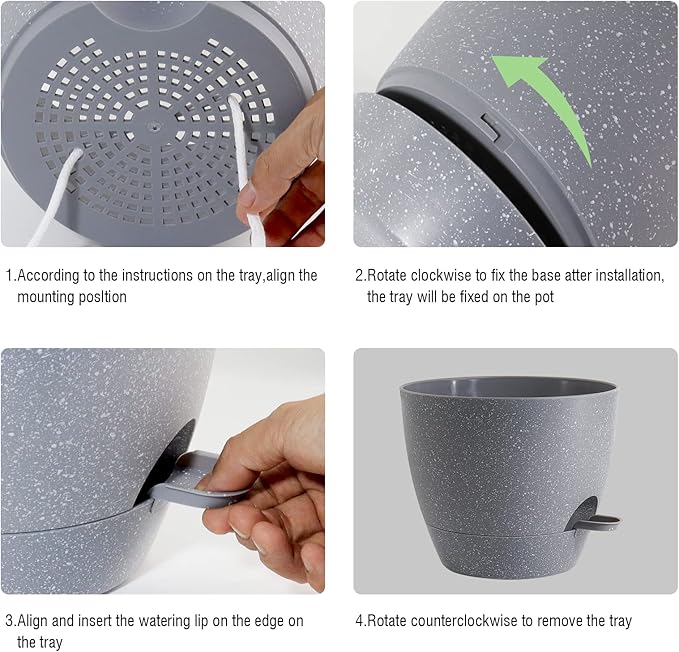 10/9/8 inch Self Watering Pots, Set of 3 Plastic Planters with Mesh Drainage Holes and Deep Reservoir for Indoor Outdoor Garden Plants and Flowers, Grey Speckles-VerdiqueGarden