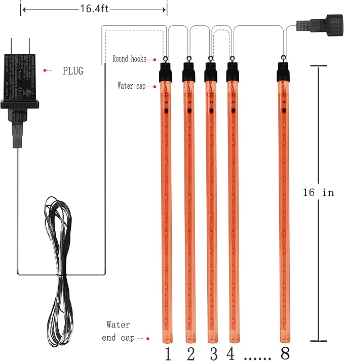 Halloween Decorations Outside, 16 Inch 256 LED Meteor Shower Orange Halloween Lights Outdoor for Yard Tree Windows Eaves, Falling Rain Lights for Christmas Halloween Thanksgiving Fall Decor, UL Plug-VerdiqueGarden
