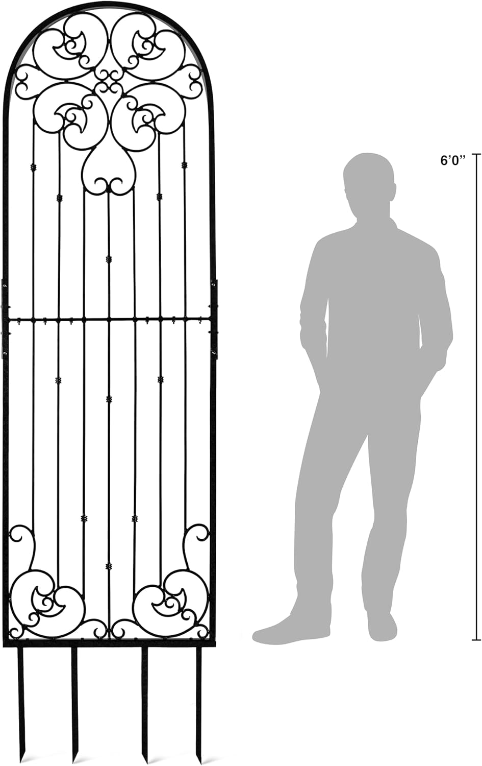 H Potter Black 8 Foot Tall Garden Trellis Wrought Iron Heavy Scroll Metal Decoration Lawn Patio and Wall Decor Screen for Rose Clematis Ivy Weather Resistant Patio Wall Art X Large (X-Large Black)-VerdiqueGarden