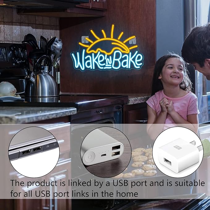 WLHOPE Wake in Bake Neon Signs Yellow Blue LED Neon Signs for Wall Decor, USB Fried Eggs Neon Light Letter Bakeing Neon Sign for Bedroom Home Kitchen Cake Baking Shops Cafes Birthday Party-VerdiqueGarden
