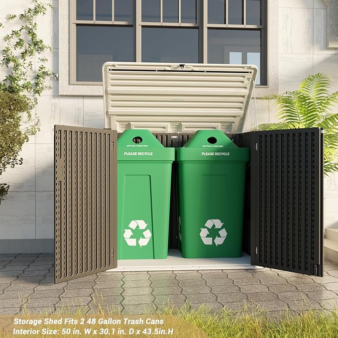 KINYING Larger Outdoor Storage Shed Weather Resistance, Resin Sheds & Outdoor Storage for Garden, Patios, Backyards, 48 Cu.Ft Tool Shed for Garbage Cans, Lawn Mower, Garden Tools,Black-VerdiqueGarden