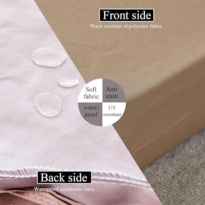 17 x 17 Inch Outdoor Seat Cushions for Patio Furniture with Non Slip and Ties Waterproof & UV Resistant Round Corner Outdoor Chair Cushions Replacement Set of 2, Khaki-VerdiqueGarden