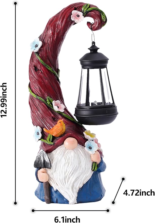 Gnome Garden Decor Statue Solar Gnomes Decorations for Yard with Lantern Light Outdoor Decorations for Patio Mom Gift-VerdiqueGarden