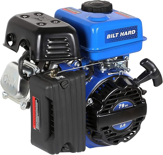 BILT HARD Gas Engine 79cc 2 HP, Gas Motor for Log Splitter, Pressure Washer and Water Pump, EPA & CARB Certified, 4 Stroke OHV Horizontal Shaft with Recoil Start-VerdiqueGarden
