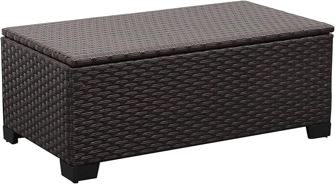 Rattaner Outdoor Storage Table Wicker Patio Coffee Table All-Weather Wicker Side Table with Waterproof Cover, Brown-VerdiqueGarden