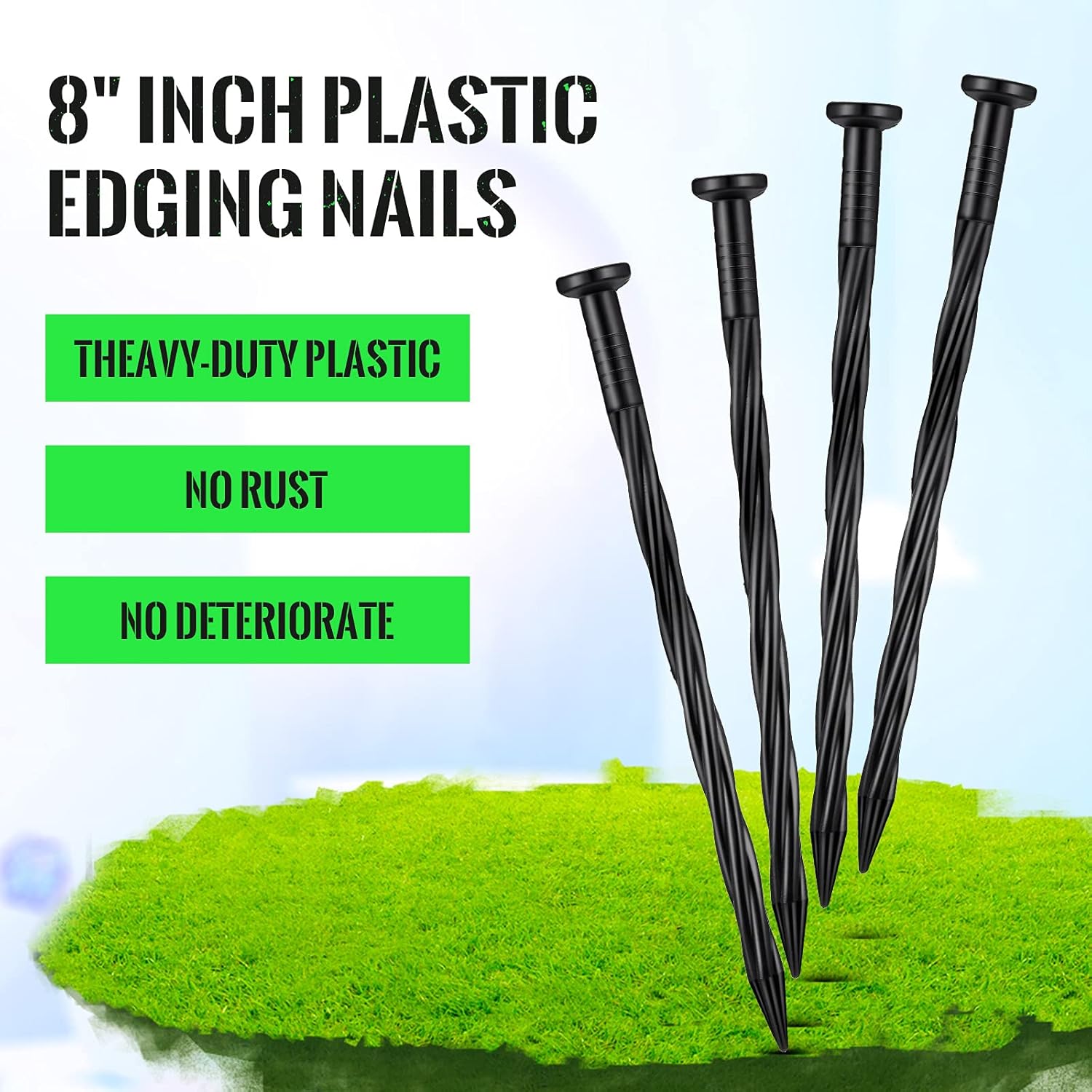 Jetec 150 Pcs Landscape Spikes Bulk Plastic Edging Nails Garden Spiral Landscape Edging Anchoring Spike for Paver, Weed Barriers, Turf, House Construction Ground Lawn (Black,8 Inch)-VerdiqueGarden
