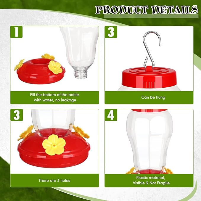 6 Pcs Hummingbird Feeder with Hanging Wires for Outdoor Hanging 16 oz Plastic Hummingbird Feeders Bird Feeder for Outside Wild Bird Feeder with 5 Feeding Ports for Home Garden Yard, Easy Filling-VerdiqueGarden