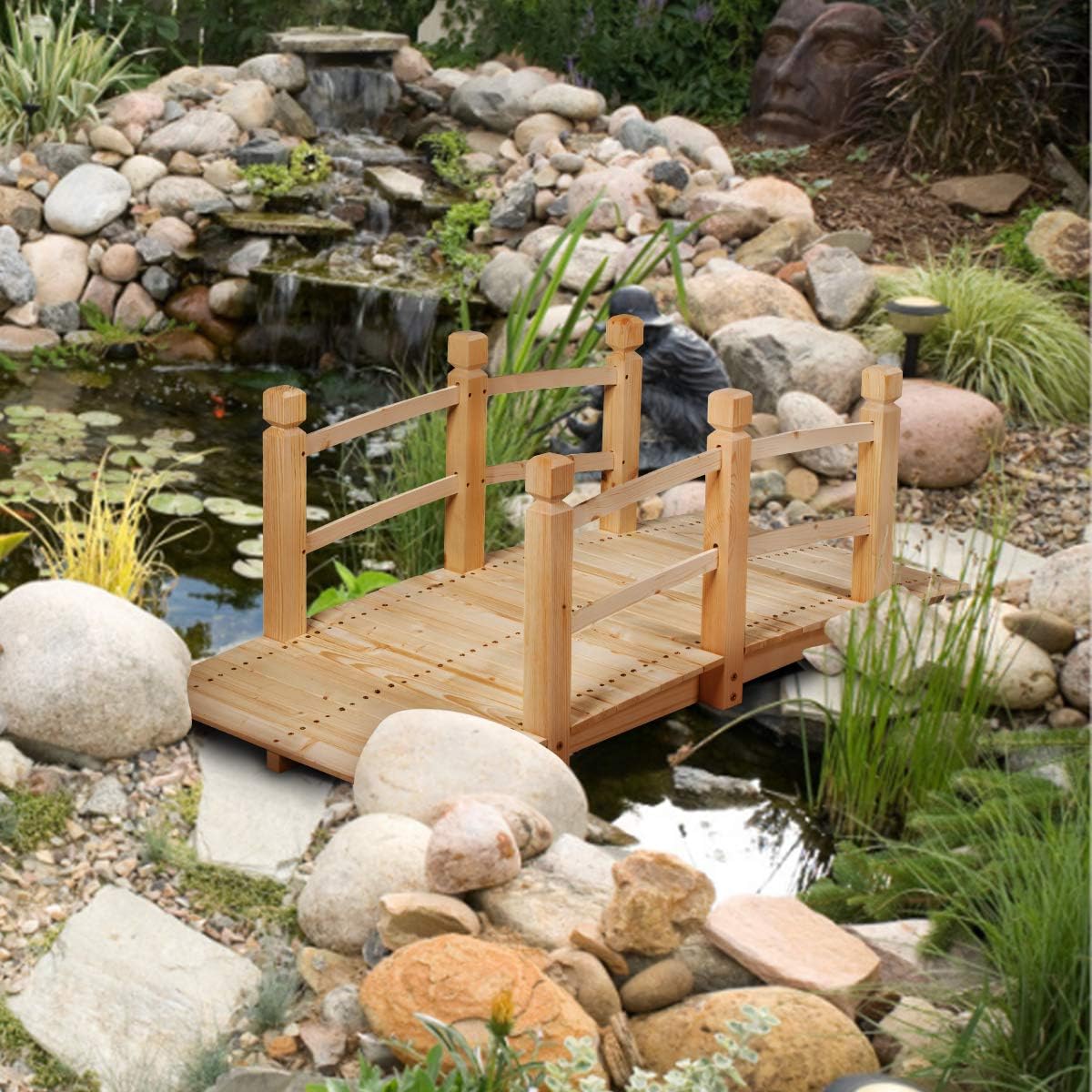 Giantex 5 FT Wooden Garden Bridge, Classic Wood Arc Footbridge with Railings, 400 lbs Capacity, Decorative Pond Bridge for Outdoor Garden Yard Backyard Creek Farm (Natural)-VerdiqueGarden