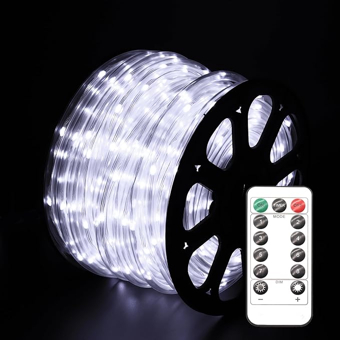 LED Rope Lights for Outside 100Ft Waterproof Rope Lighting 429 LEDs 110V 8 Modes Remote Control Timer Christmas Rope Lights for Indoor Outdoor Party Holiday Garden Decoration (White)-VerdiqueGarden