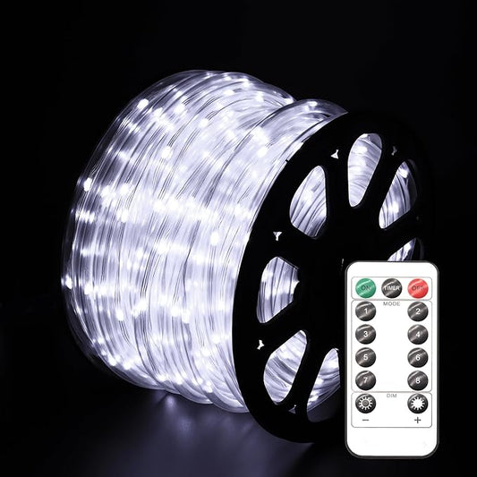 LED Rope Lights for Outside 20Ft Waterproof Led Rope Lighting 86 LEDs 110V 8 Modes Remote Control Timer Led Strip Light for Indoor Outdoor Party Holiday Garden Decoration (White)-VerdiqueGarden