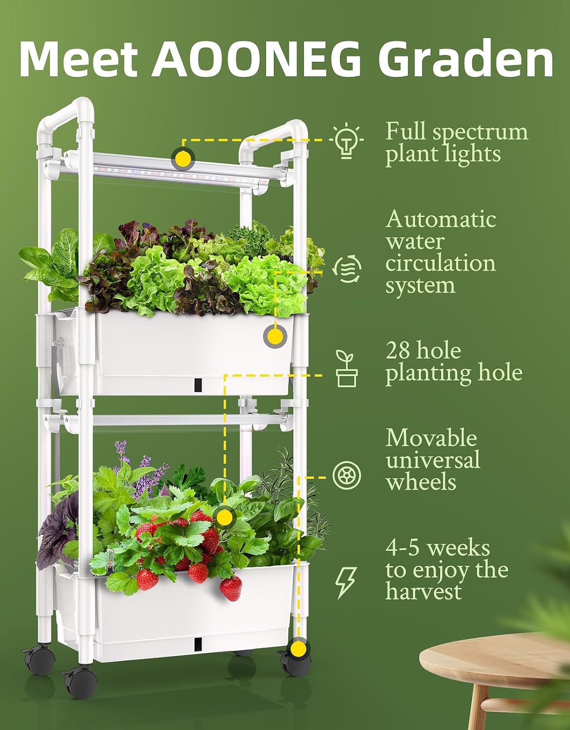 Hydroponics Growing System,AOONEG 28Pods Indoor Herb Garden with LED Grow Light,Hydroponics Growing System Kit with Automatic Timer,Pump System,Adjustable Height (No Seed,Glossy White, 2Layer-28Pods)-VerdiqueGarden