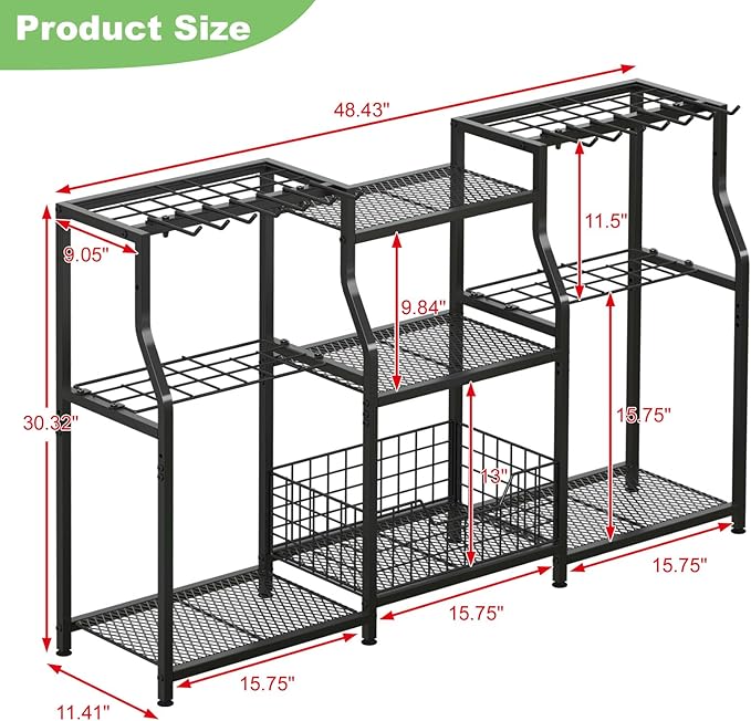 keomaisyto Garden Tool Organizer, Heavy Duty Yard Tool Tower Rack for Garage Organization and Storage, 3 Tier Utility Garden Tool Rack with hooks for Garden/Shed/Garage/Yard/Basement/Lawn-VerdiqueGarden
