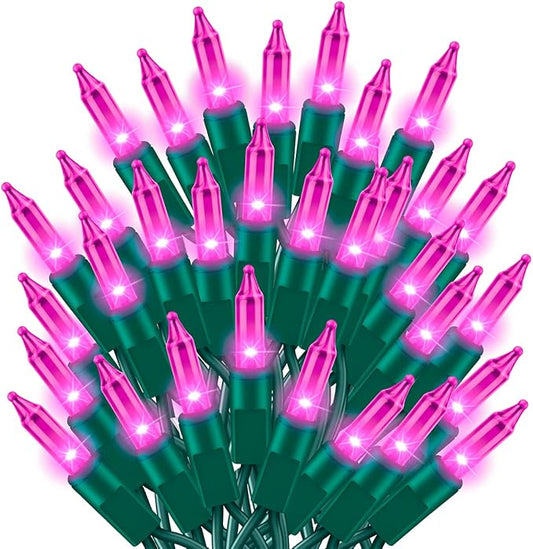 Ultra-Bright Connects End to End Pink Christmas Mini Lights 100L 19.6Ft UL Listed Incandescent Bulb String Light Set for Indoor Outdoor Holiday Garden Party Christmas Tree Garland Decor-VerdiqueGarden