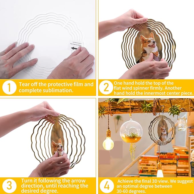 Remiawy Sublimation Wind Spinner Blanks, 6 Pack 10 Inch 3D Aluminum Metal Hanging Wind Spinners Sublimation Blanks Kinetic Sculpture DIY Crafts for Yard Garden Indoor Outdoor Porch Decoration Round-VerdiqueGarden