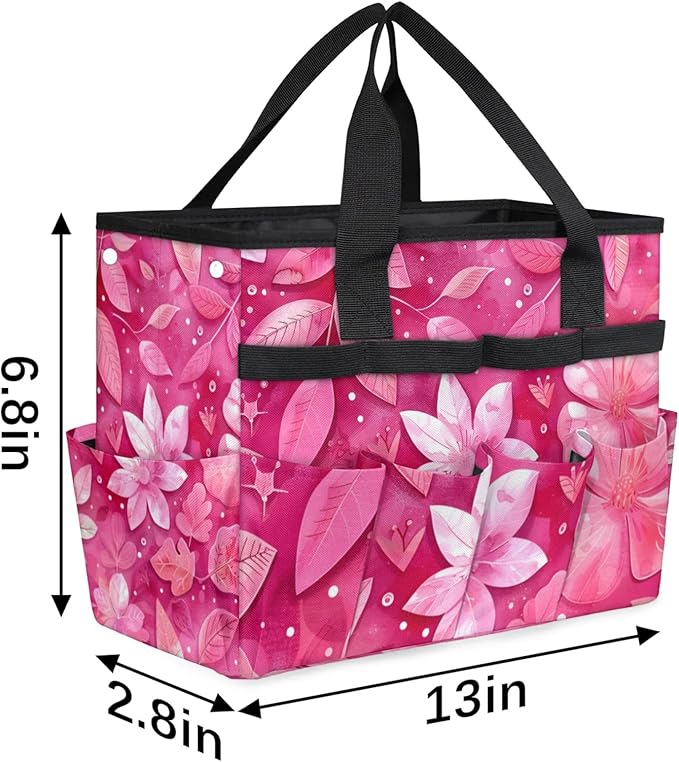 Rose Red flower Gardening Tool Bag,Heavy Duty Garden Tote Bag,Portable Oxford Gardening Storage Basket Organizer Handbag with Pockets Handle,Hand Tools Gifts for Outdoor Garden Lawn-VerdiqueGarden