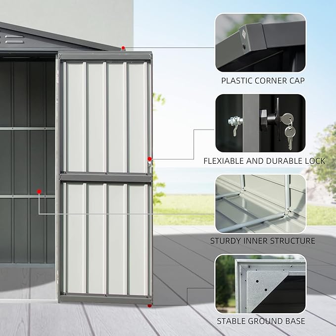 Domi Outdoor Storage Shed 6.5' x 4.2', Metal Waterproof Tool Shed Utility Storage House with Double Lockable Doors & Air Vent for Garden Backyard Patio Lawn-VerdiqueGarden