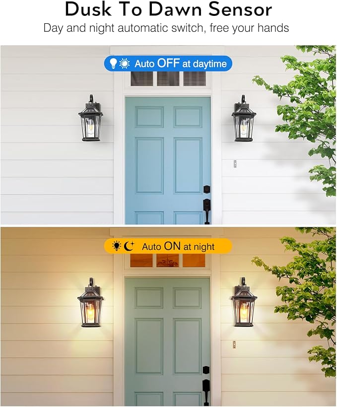 VIANIS Dusk to Dawn Exterior Light Fixture, Waterproof Outdoor Wall Sconce Porch Light for House, 100% Anti-Rust Aluminum Outside House Lights, Farmhouse Coach Lantern for Garage, Front Door 2Pcs-VerdiqueGarden