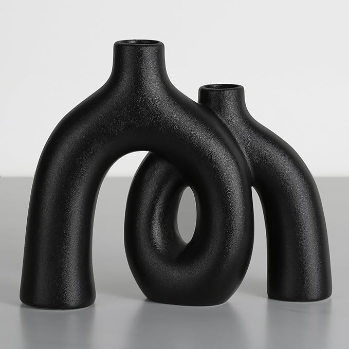 CEMABT Modern Nordic Boho Vase Set - Elegant Black Matte Ceramic Home Decor for Living Room, Bookshelf, Mantel, Entryway Table & Console Décor | Shelf Decorations Gift-VerdiqueGarden