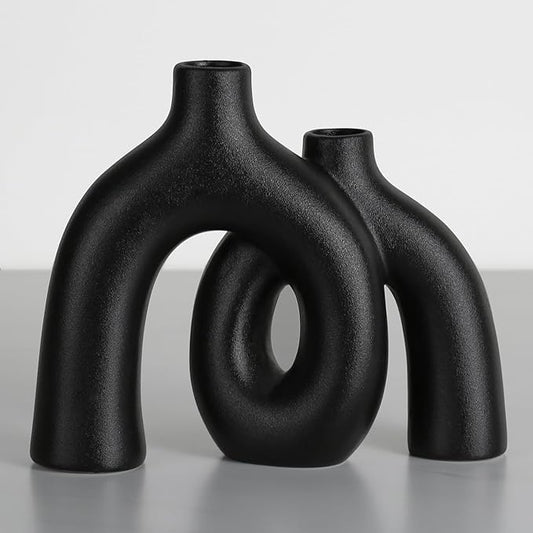 CEMABT Modern Nordic Boho Vase Set - Elegant Black Matte Ceramic Home Decor for Living Room, Bookshelf, Mantel, Entryway Table & Console Décor | Shelf Decorations Gift-VerdiqueGarden
