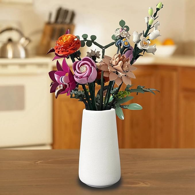 Simple Vase for Flowers Plants, Matte Vases for Modern Table Shelf Home Decor Wedding Boho Decor, 6" H Frosted Elegant Ceramic Vase for Pampas Grass Fluffy Stem Bouquet Lavender Flowers (White, 4)-VerdiqueGarden