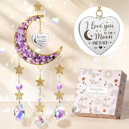 I Love You Gifts for Her Women Wife Girlfriend, Cool Moon Crystal Suncatcher Romantic Birthday Gifts Anniversary Wedding for Mom Her Grandma Wife Couples Wedding Engagement Gifts-VerdiqueGarden
