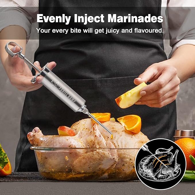 Meat Injector Syringe Kit with 3 Professional Marinade Injector Needles for BBQ Grill Smoker, Turkey and Brisket; 2-oz Large Capacity, Including Paper User Manual, Recipe E-Book (PDF)-VerdiqueGarden