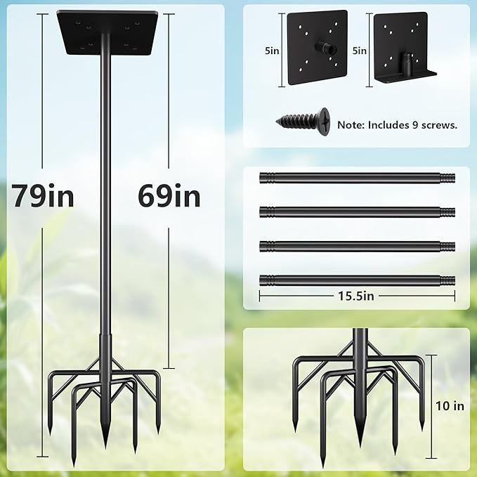 Bird Feeder Pole Kit, 79 Inch Bird House Pole for Outdoors Heavy Duty,5 Base Prongs Adjustable Birds Feeder Stand for House-VerdiqueGarden