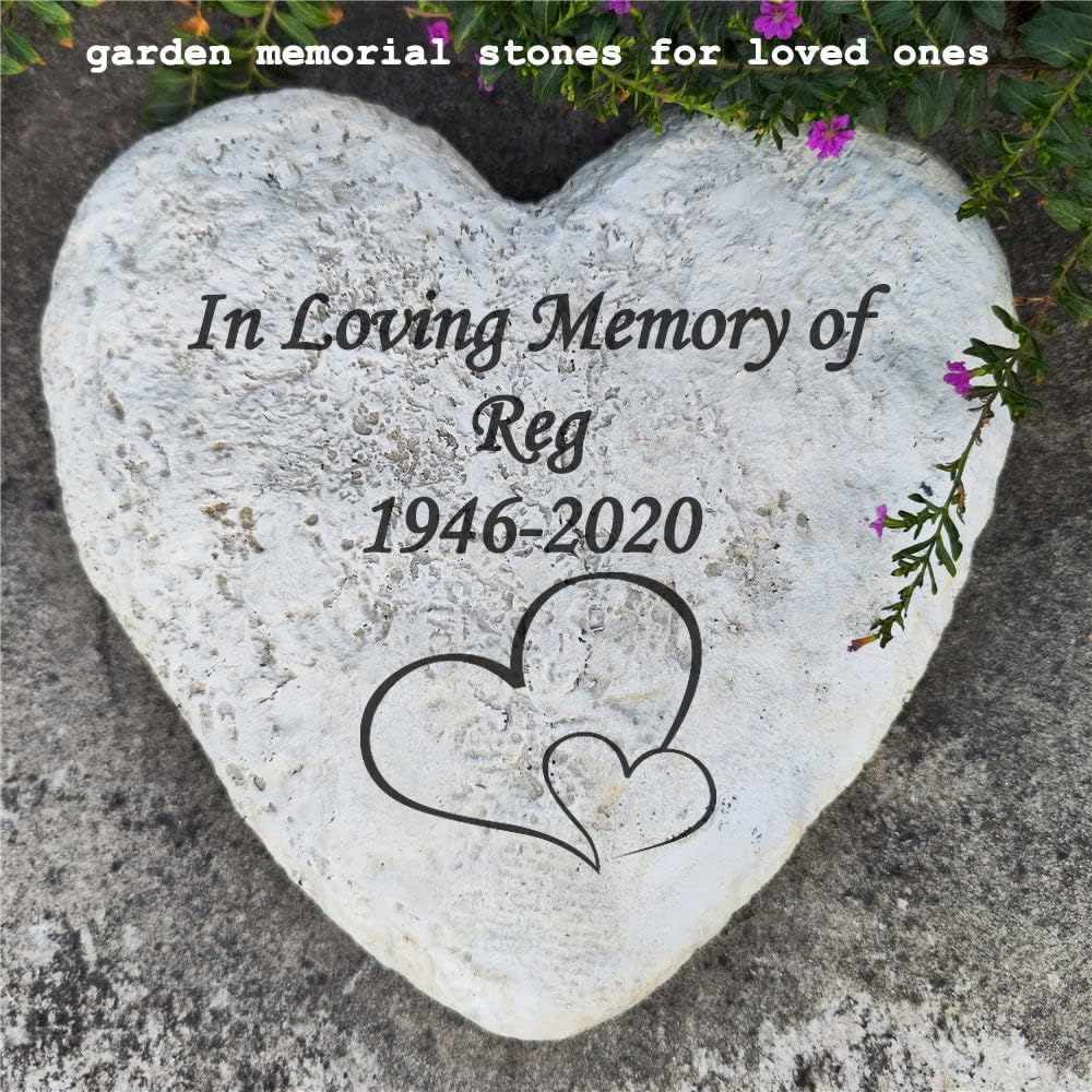Personalized Decorative Garden Stones Engraved with Any Message and Pattern, Heart Shaped Grave Memorial Rocks Welcome Stones for Garden Gifts Memorial Gifts, 8.6" x 8.6"-VerdiqueGarden