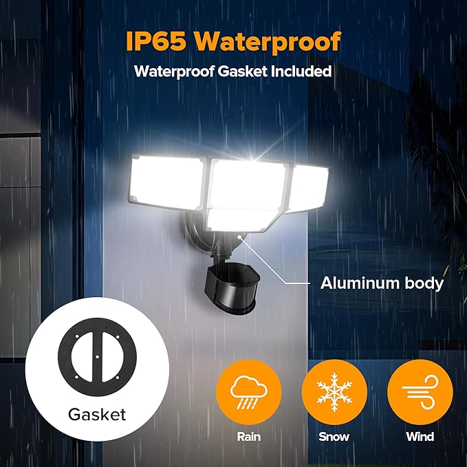 LUTEC 80W 9000LM LED Security Lights Motion Sensor Outdoor Lights, 4 Head LED Flood Light Outdoor 5000K Daylight, IP65 Waterproof, Motion Detected Light for Outside, Garage, Yard - 2 Pack (Black)-VerdiqueGarden