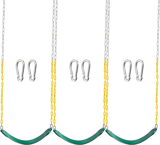 TURFEE 3 Pack Green Swing Seats Heavy Duty with 66" Chain, Swing Set Accessories Replacement with Snap Hooks for Kids Outdoor Play Playground, Trees, Backyard (Limit 300lb)-VerdiqueGarden